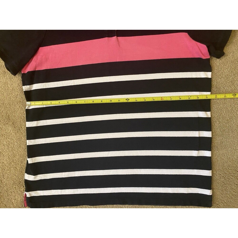 Lauren Ralph Lauren Active Striped Polo Shirt Y2k Era Black White Pink Women 1X - Picture 3 of 14
